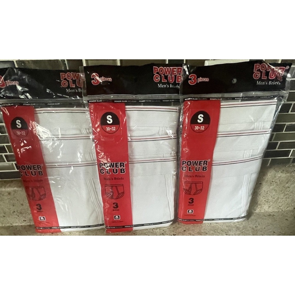 POWER CLUB MENS White Briefs 100% COTTON 3 Packages - 9 Briefs Sz Small 30-32